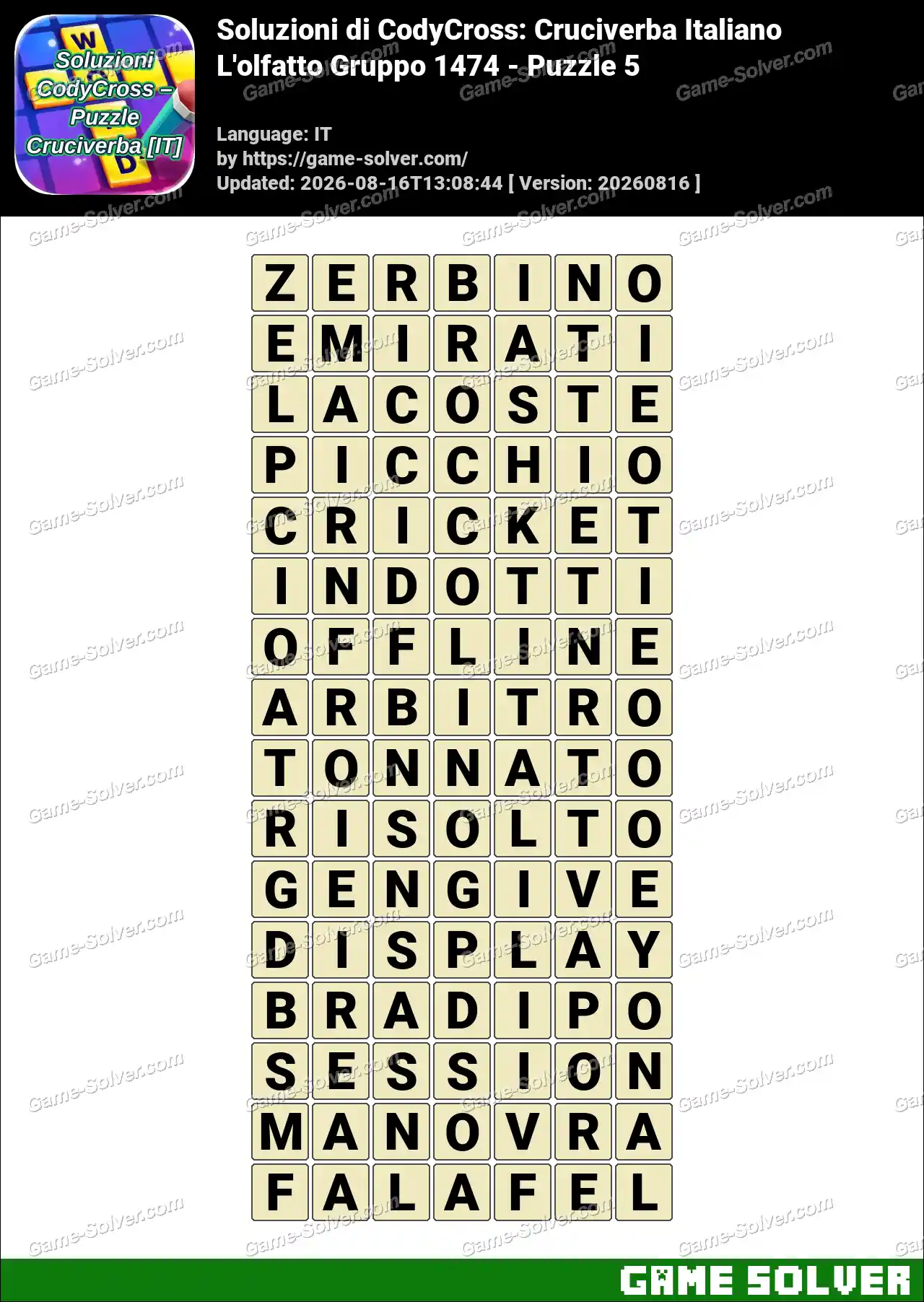 Soluzioni di CodyCross: Cruciverba Italiano L’olfatto Gruppo 1474 – Puzzle 5